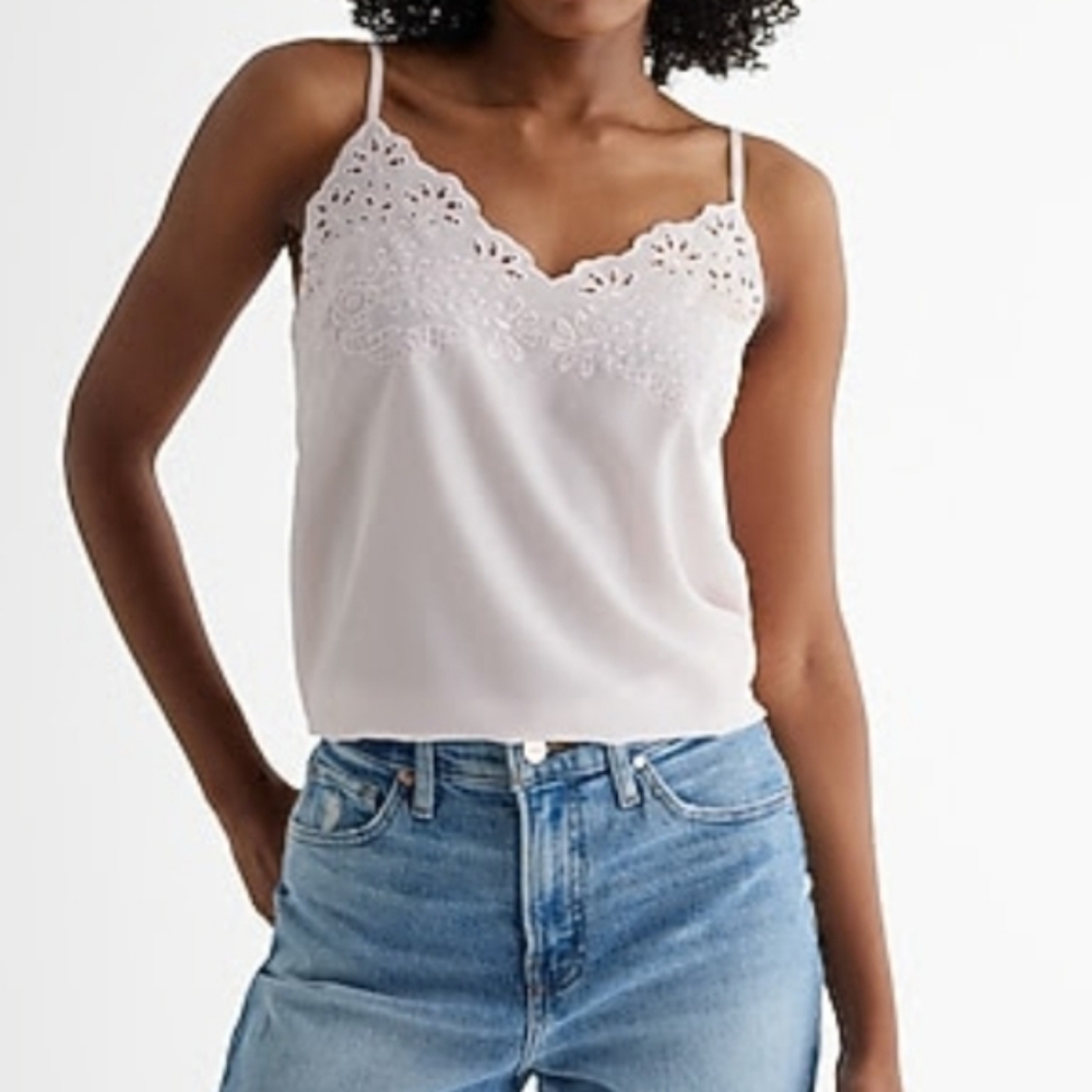 NWT Express V-Neck Embroidered Trim Downtown Cami XS Light Pink